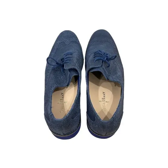 Cole Haan Women’s Alisa Blue Cobalt Almond Toe Wingtip Oxford Lace-Up Shoe Sz 8 - Picture 3 of 9